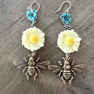 Floral and Bee Dangle Earrings